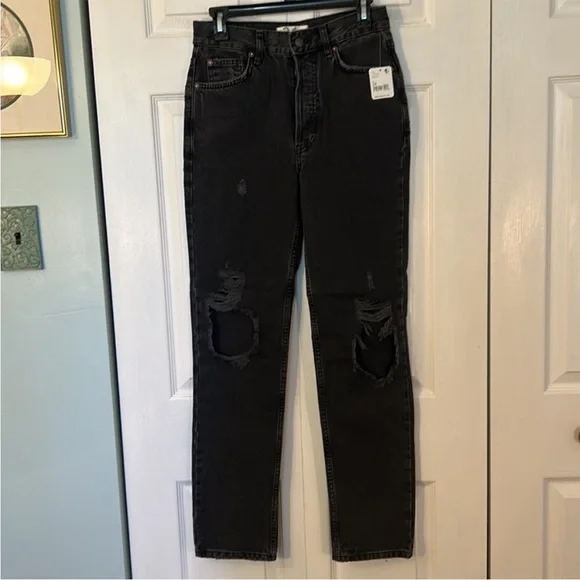We The Free 24 Jeans Lasso distressed in washed black high rise Free People NWT - Picture 12 of 13